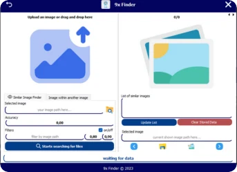 Interfaccia di ricerca di 9x Finder con soglia di somiglianza regolabile e filtri sul percorso