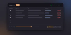 Schema dell interfaccia di Audio Server con i sei canali audio e il controllo via MQTT