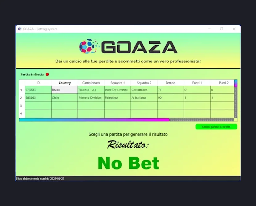 Goaza, sistema desktop per scommesse sportive