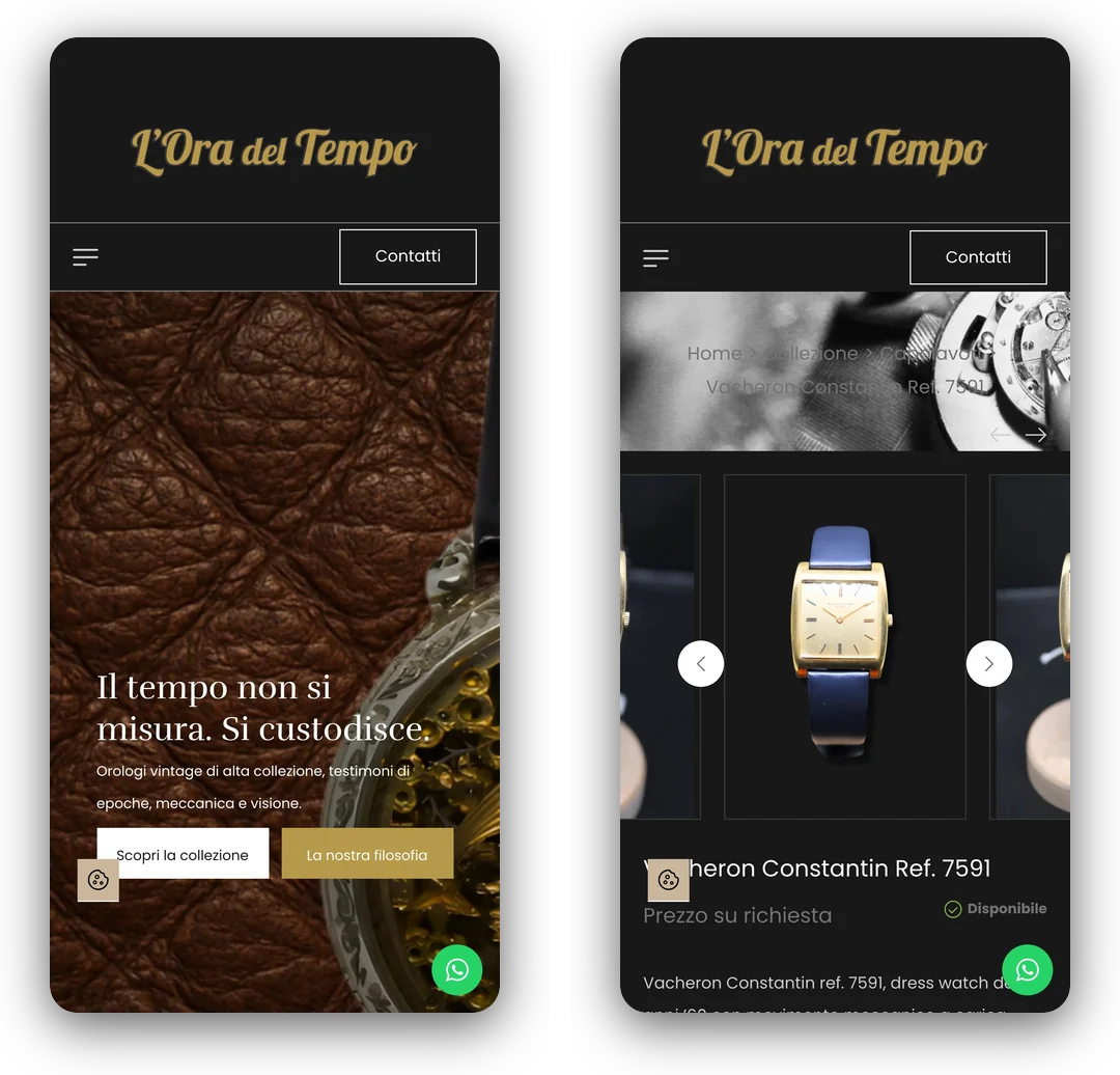Home e scheda orologio del sito L'Ora del Tempo su smartphone