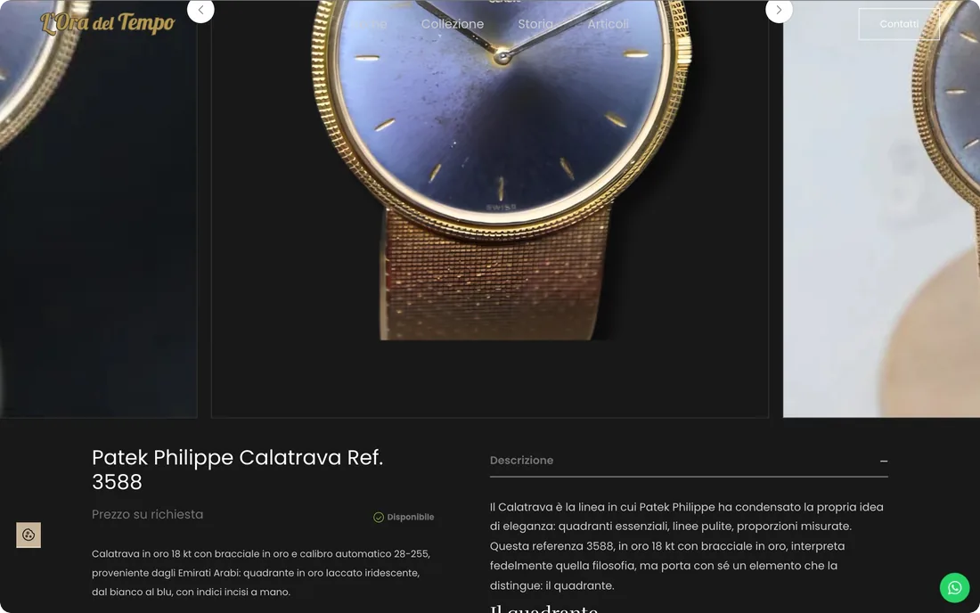 Scheda del Patek Philippe Calatrava Ref. 3588 con Prezzo su richiesta
