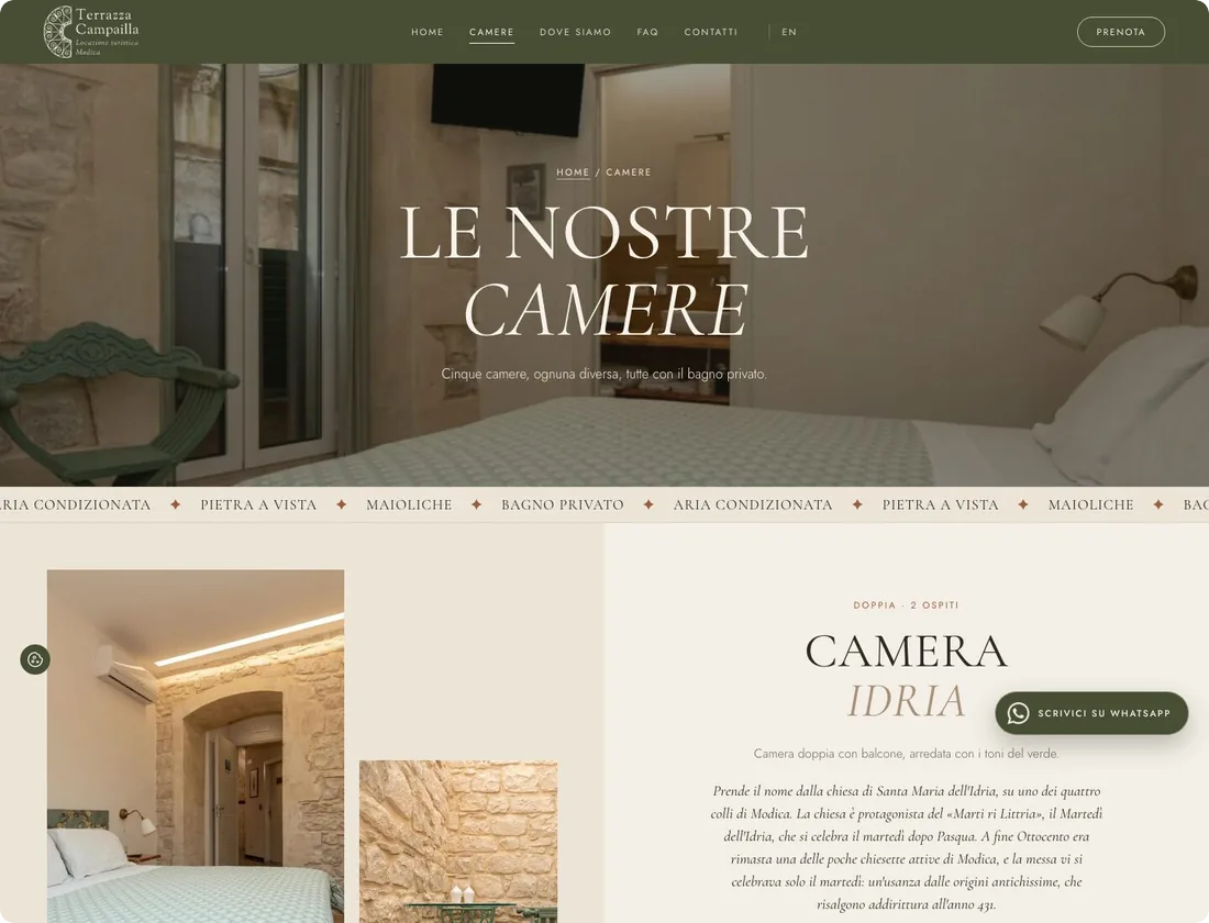 La pagina delle camere con la camera Idria