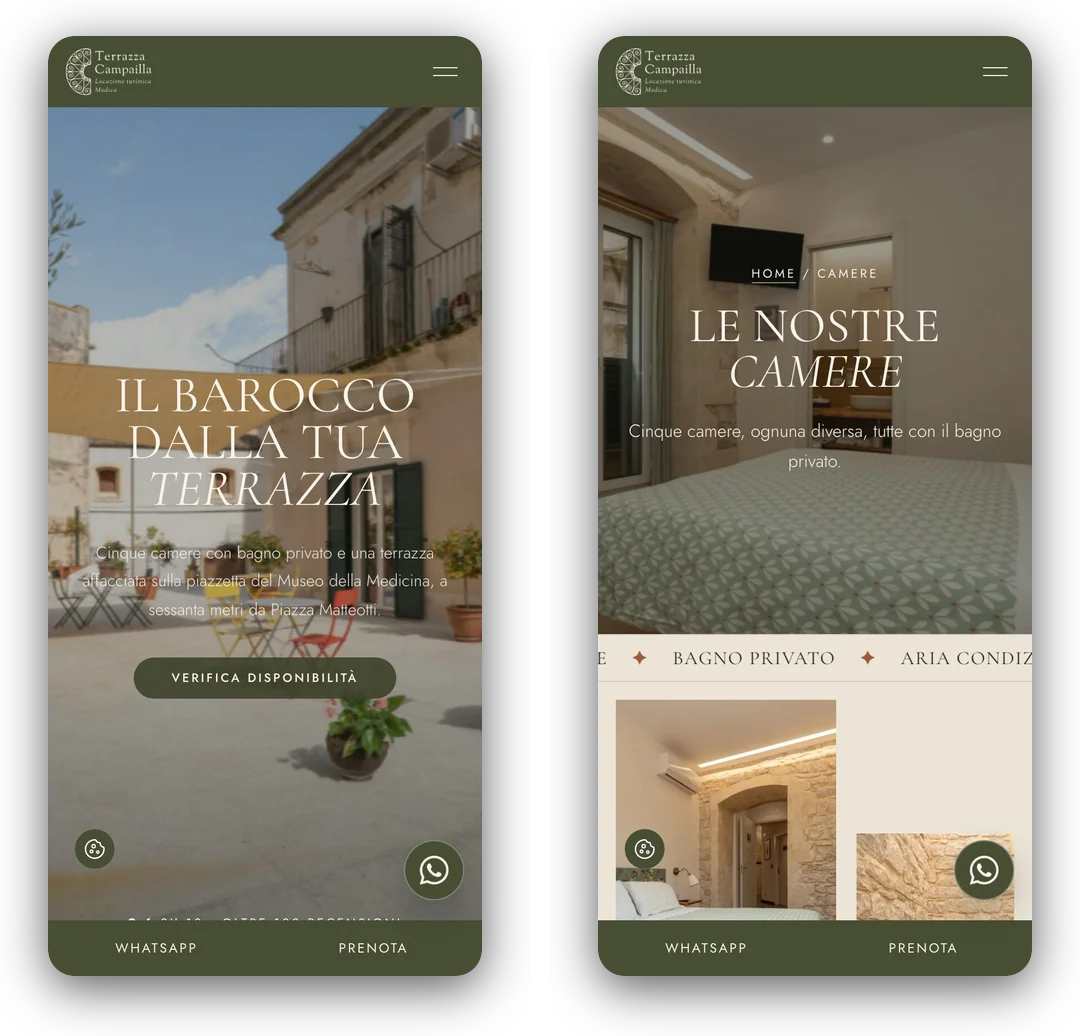 Home e camere del sito su smartphone